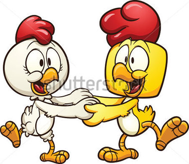 Tecknade Dansande Kycklingarna  Vektor Clip Art Illustration Med Enkel