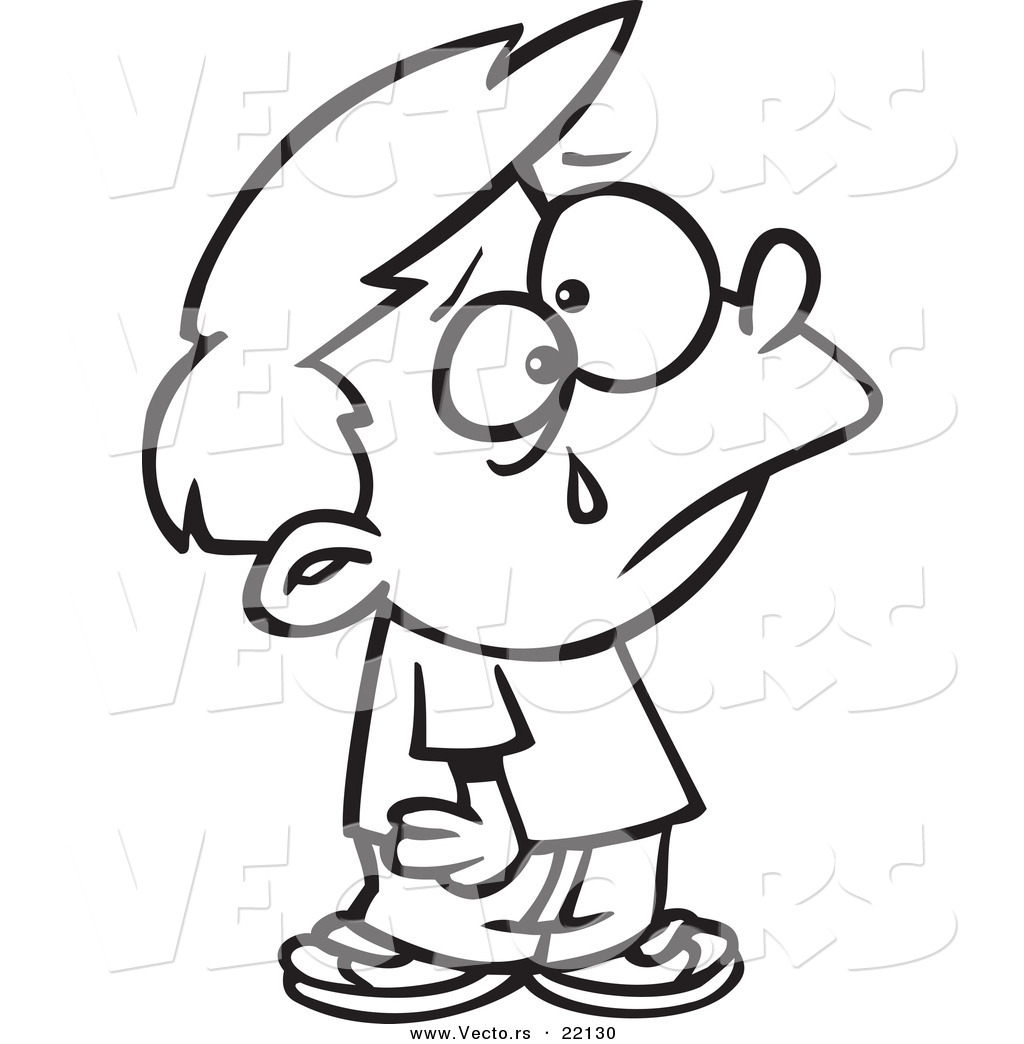Vector Of A Cartoon Boy Crying   Outlined Coloring Page By Ron