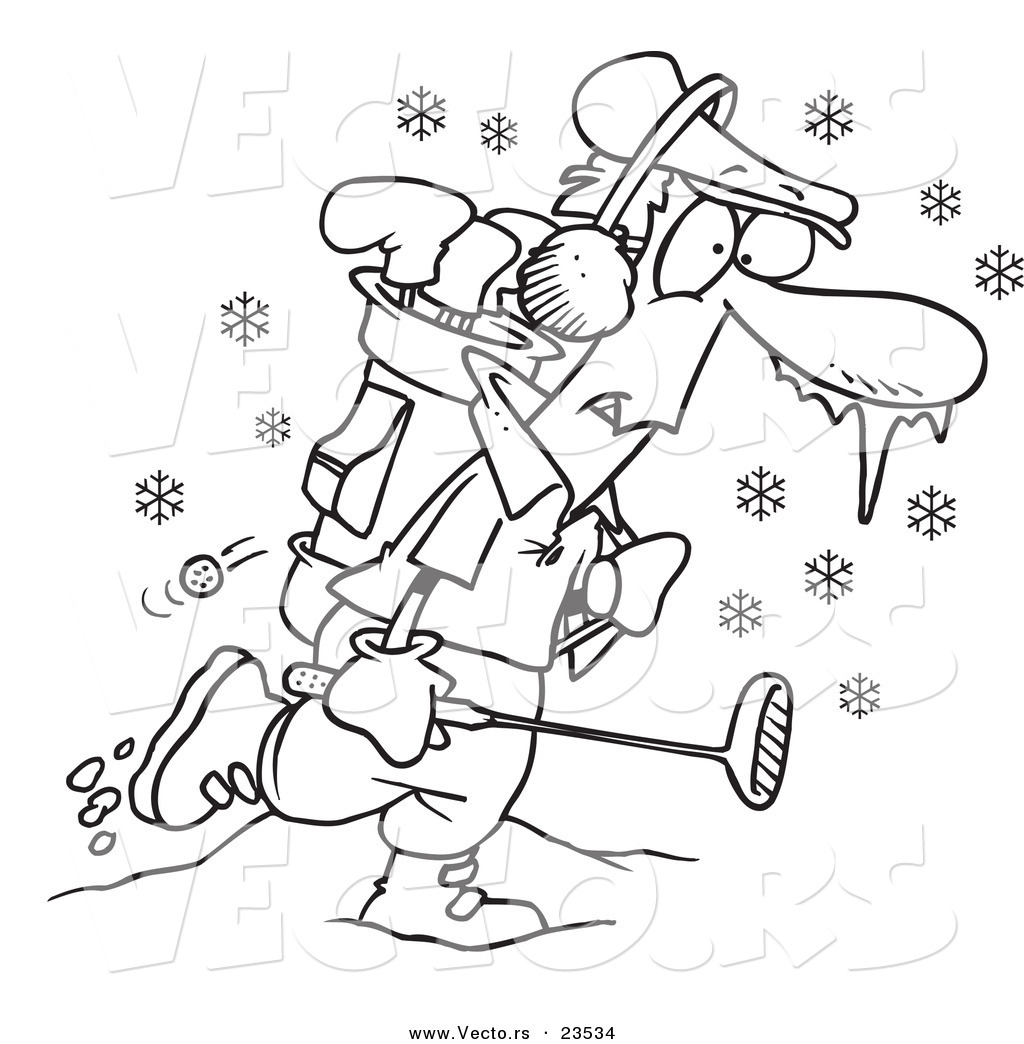 Vector Of A Cartoon Winter Golfer   Coloring Page Outline By Ron