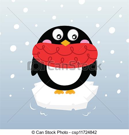 Vector Of Cute Winter Penguin On Sparkling Iceberg   Cartoon Winter
