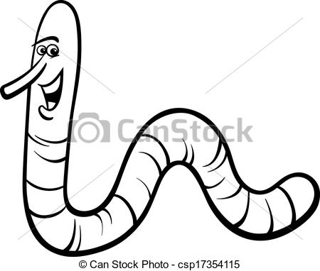 Black And White Cartoon Illustration Of Funny Earthworm Or Rain Worm