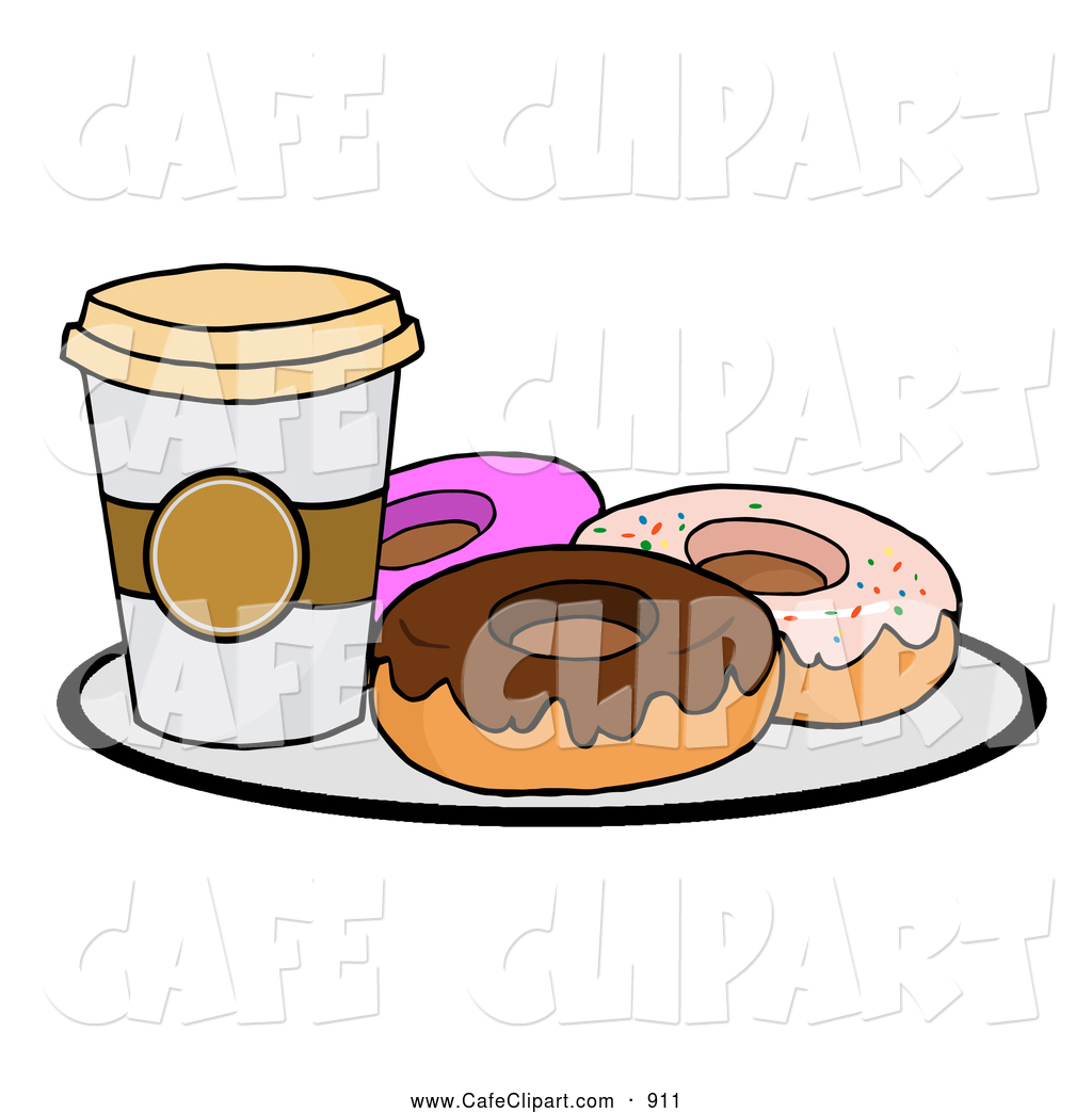Cartoon Clip Art Of A Cup Of Coffee On A Plate With Donuts   Breakfast