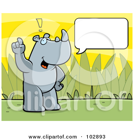 Clipart Illustration Of A Standing Rhino Making A Comment With A Text