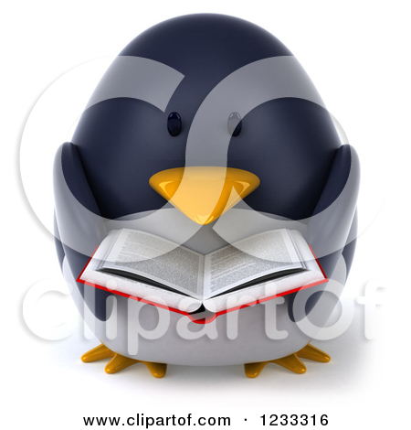 Clipart Of A 3d Penguin Reading A Book 3   Royalty Free Illustration