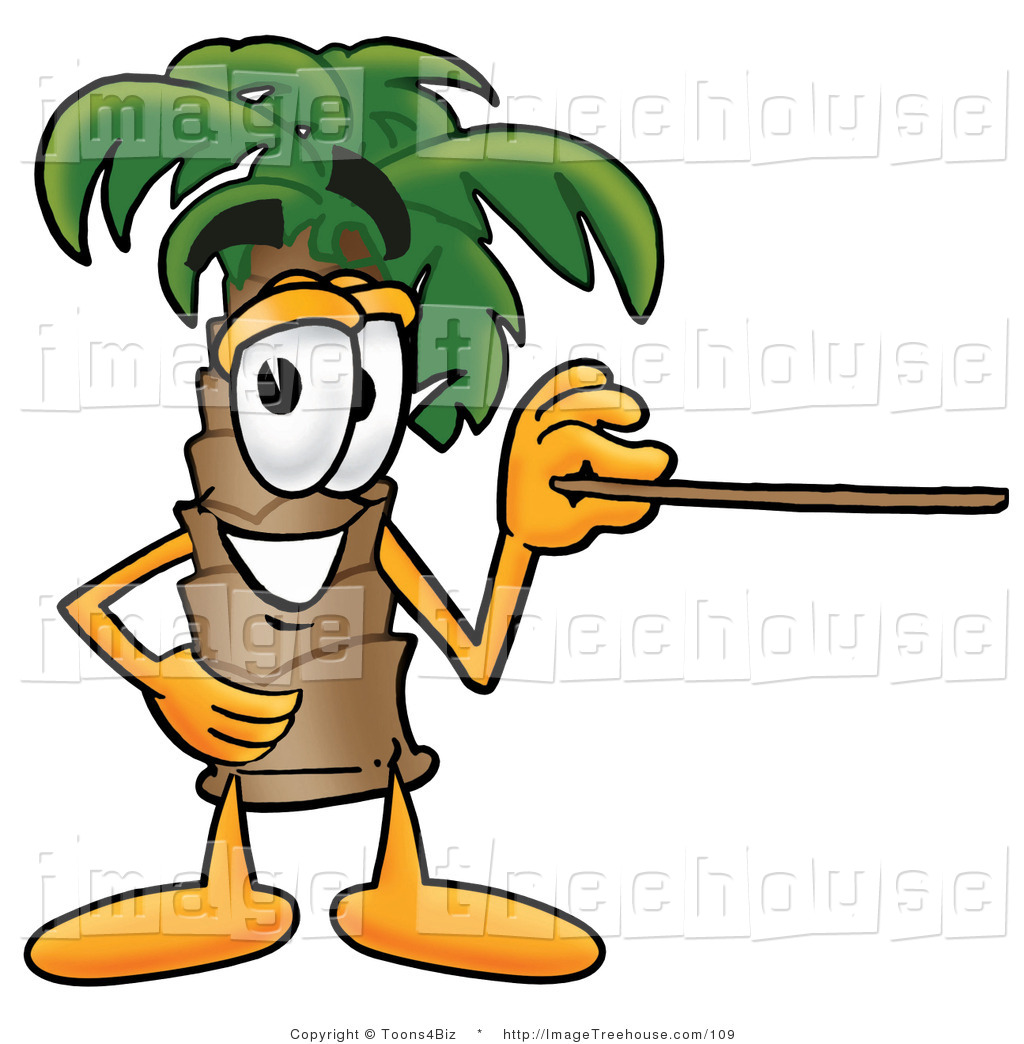 Clipart Of A Tropical Palm Tree Mascot Cartoon Character Holding A
