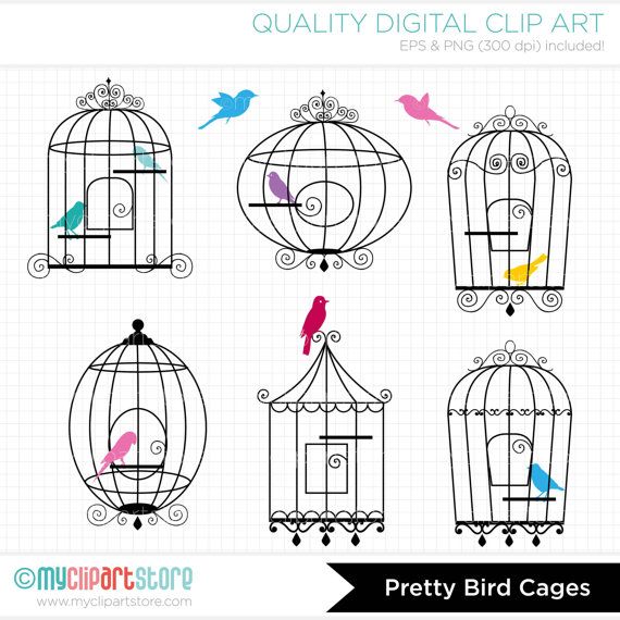 Clipart Silhouettes   Bird Cages Clip Art   Digital Clipart   Instant