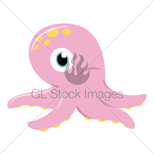 Cute Pink Octopus Isolated On White   Gl Stock Images