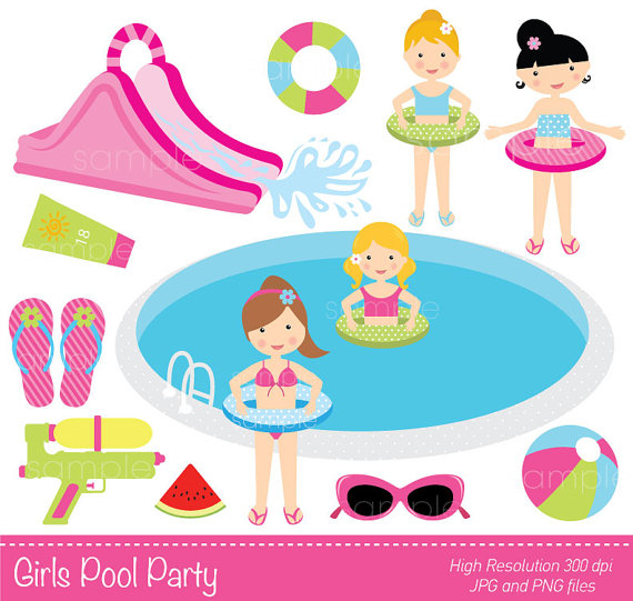 Digital Clipart   Girls Pool Party For Scrapbooking Invitations