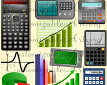 Digital Scientific Calculator Clip Art Graph Chart Financial Math Cute    