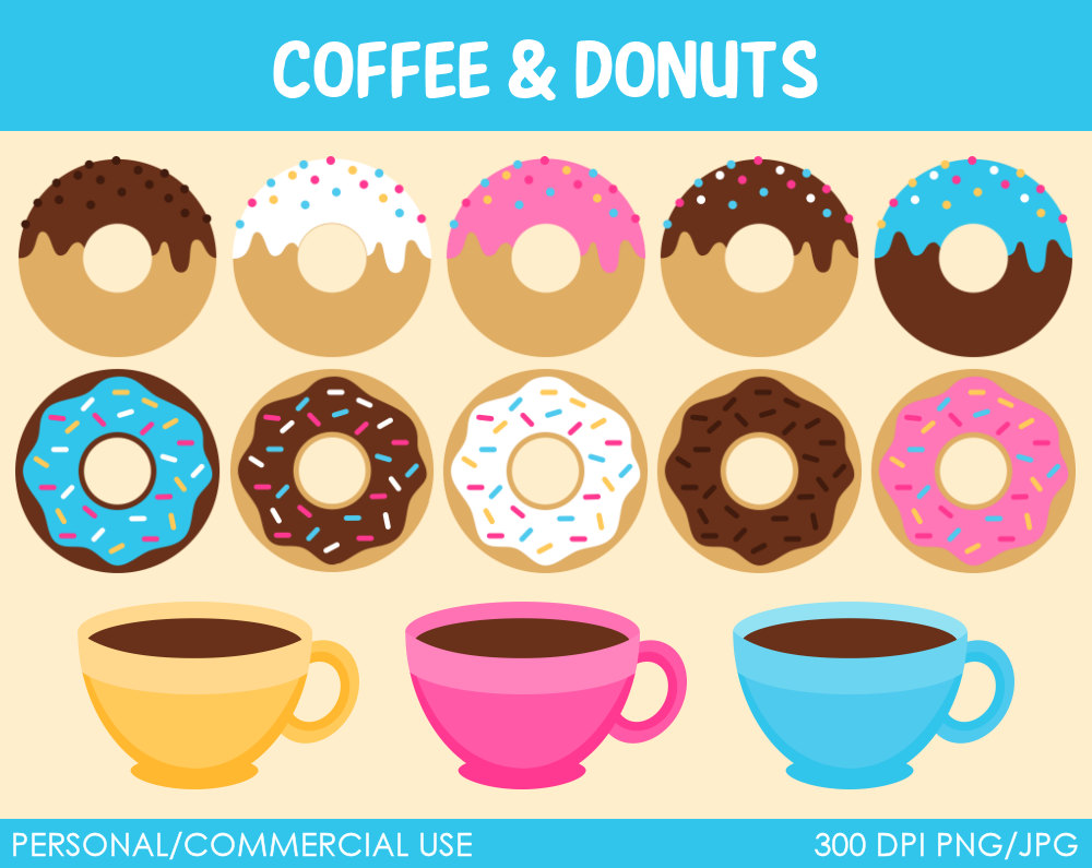 Donuts And Coffee Clipart Digital Clip Art By Mareetruelove