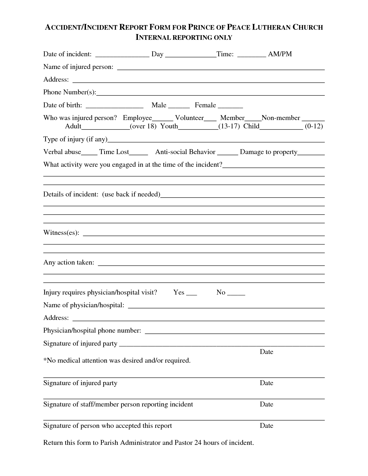 Employee Injury Incident Report Forms