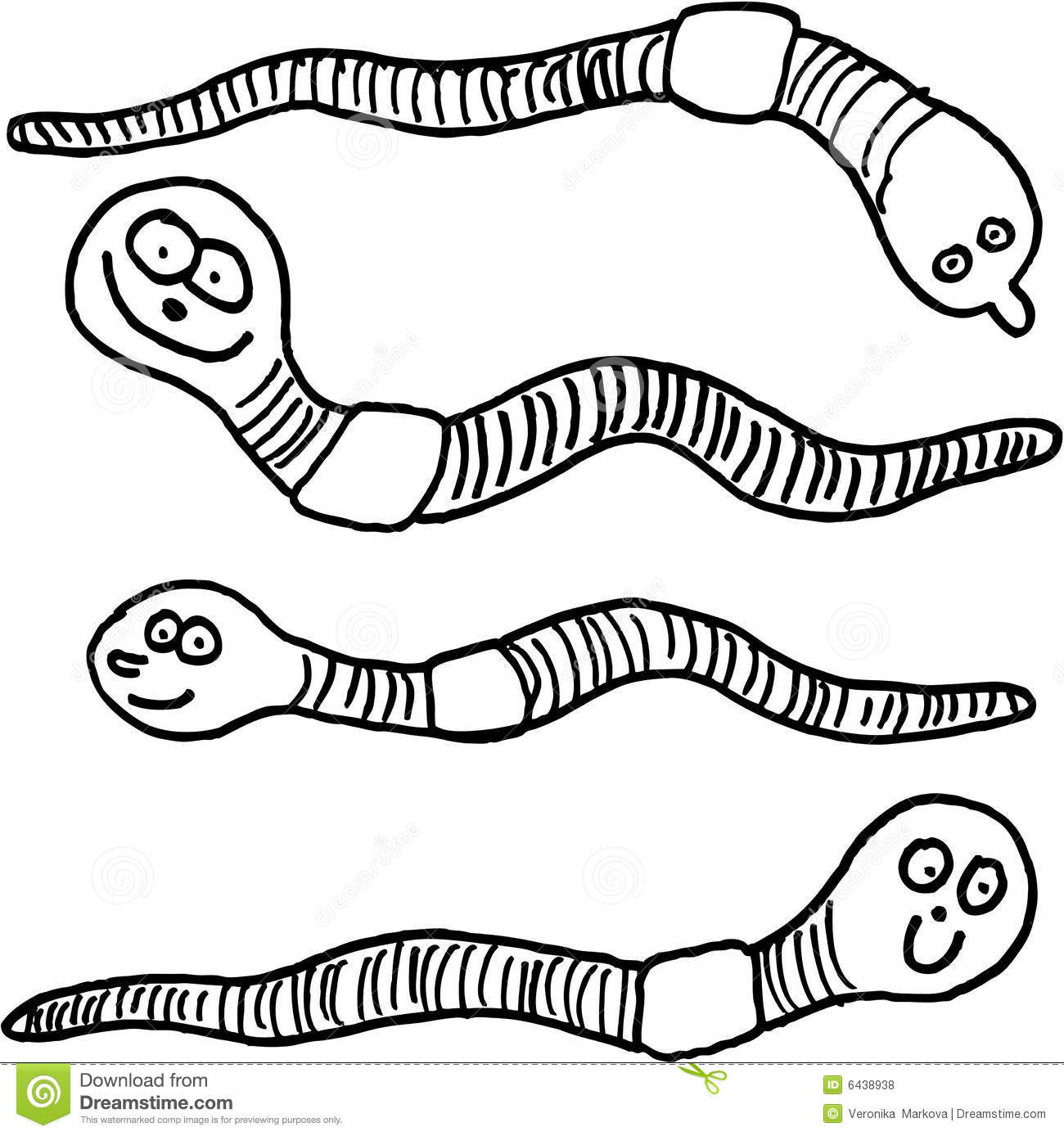 Four Earthworms On White Background  Illustration