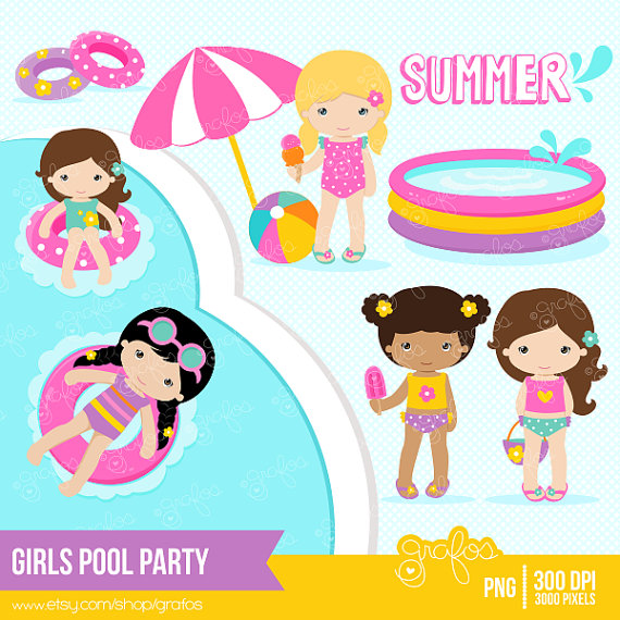 Girls Pool Party Clipart Piscina Clipart Verano Clipart   Descarga