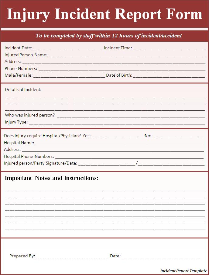 Free printable school incident report forms