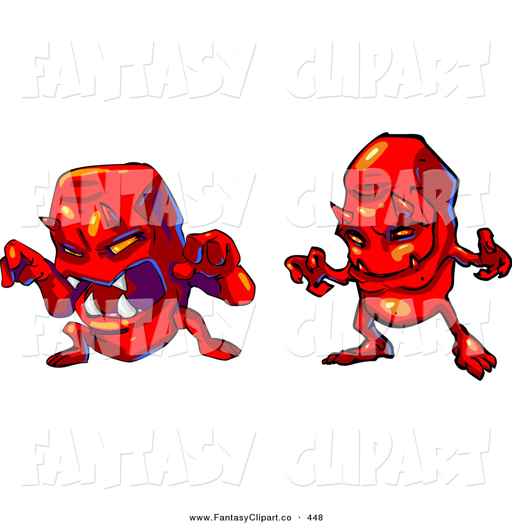 Larger Preview  Clip Art Of A Two Evil Red Rock Monster Devils Baring    