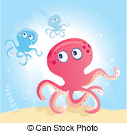 Ocean Octopus   Underwater Octopus Vector Illustration Of
