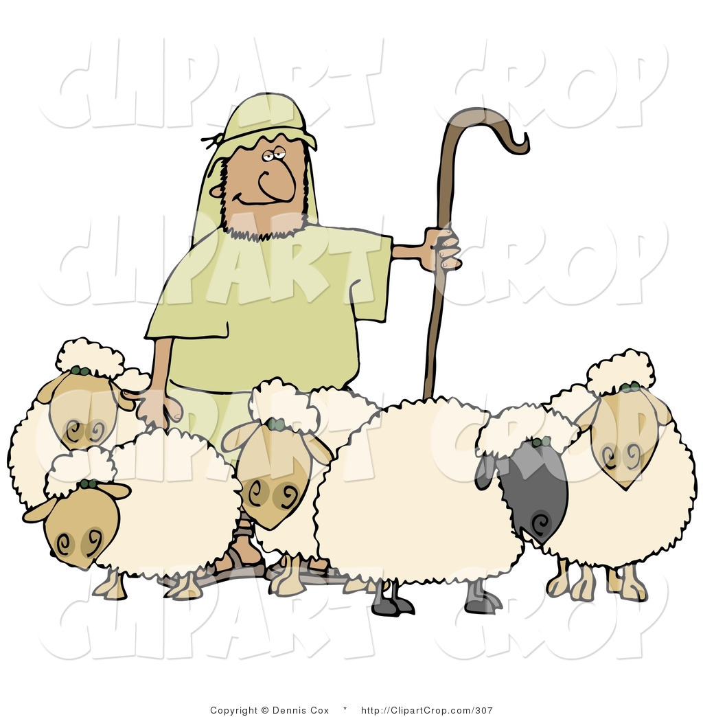     Of A Man Holding A Staff And Standing With His Flock Of Sheep By Djart