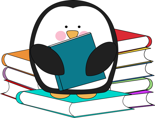 Penguin With Books Clip Art Image   Penguin Surrounded By Stacks Of    