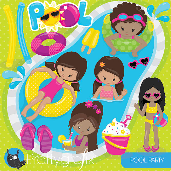 Pool Party Girls Clipart Commercial Use Kids Vector Graphics