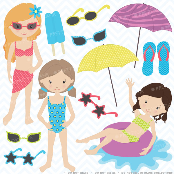 Pool Party Girls Clipart Pool Party Clipart Commercial Use