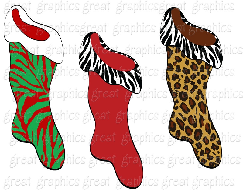 Printable Animal Print Christmas Stocking Clip Art