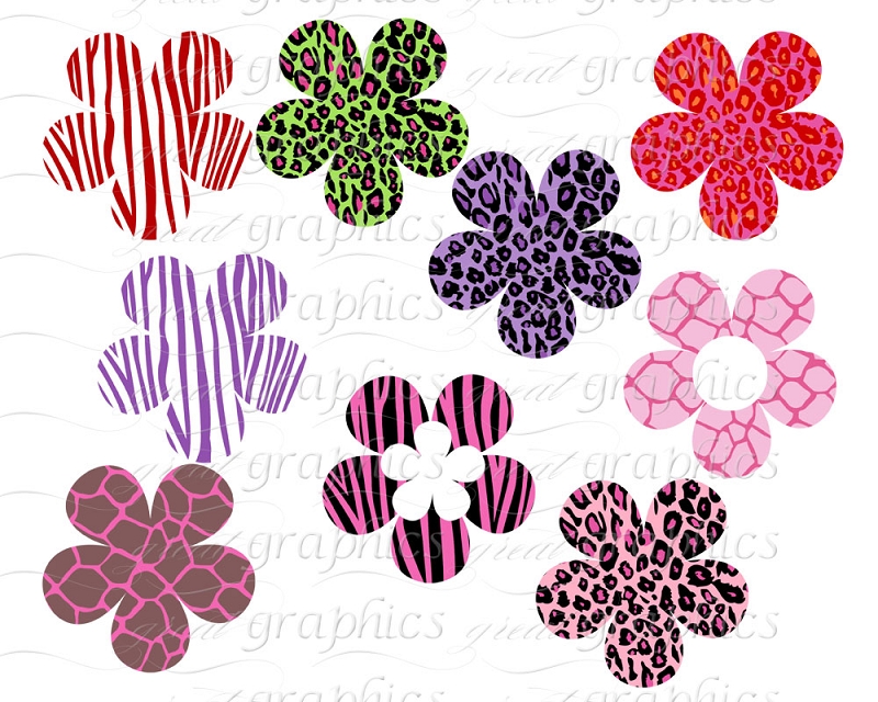 Printable Animal Print Flower Digital Clip Art Animal Print Flowers