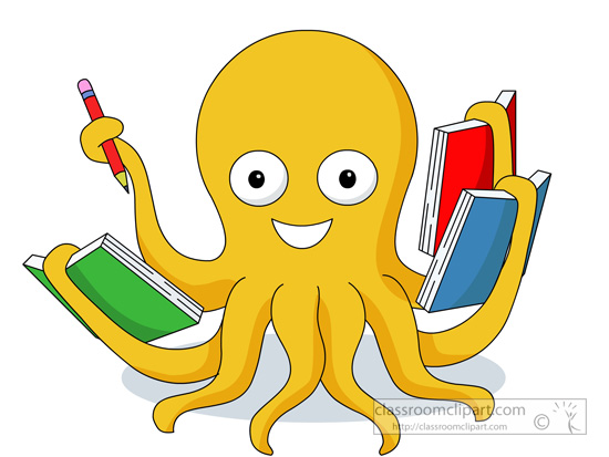 Reading   Octopus Reading Multiple Book In Hads   Classroom Clipart