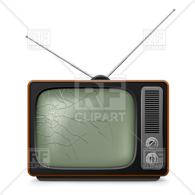 Retro Tv Set With Cracked Screen Download Royalty Free Vector Clipart    