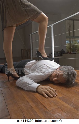 Stock Photograph   Woman Standing On Dead Man S Body  Fotosearch