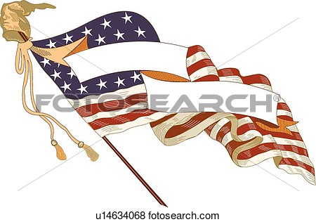 Art   American Flag With Ribbon Banner  Fotosearch   Search Clipart