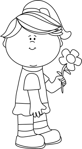 Black And White Girl With A Flower Clip Art   Black And White Girl    