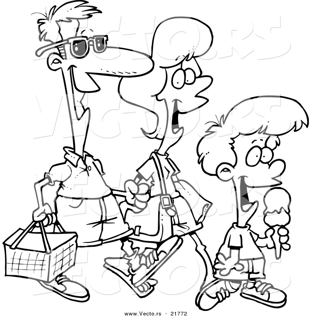 Cartoon Family Going On A Picnic Outlined Coloring Page Cartoon Father