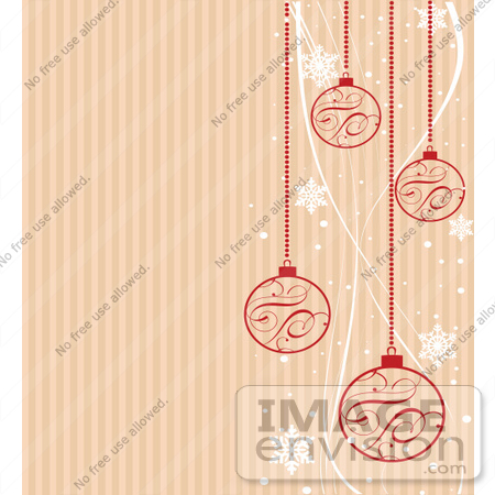 Clip Art Illustration Of A Striped Xmas Background With Red Ornaments
