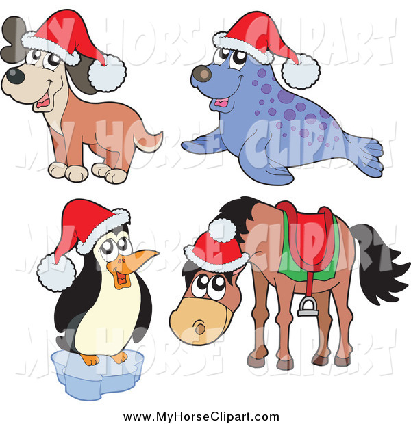 Clip Art Of A Christmas Horse With A Dog Seal And Penguin By Visekart