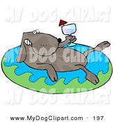 Clip Art Of A Relaxing Dog Sipping Red Wine And Soaking In An