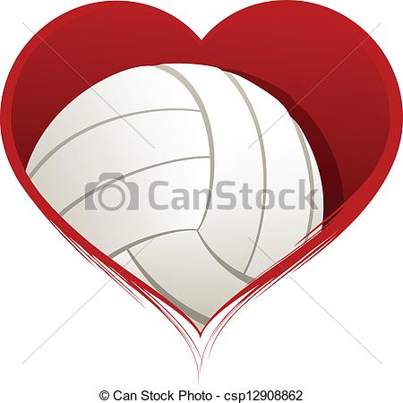 Clip Art Vector Of Heart With Volleyball Inside   Vector Illustration