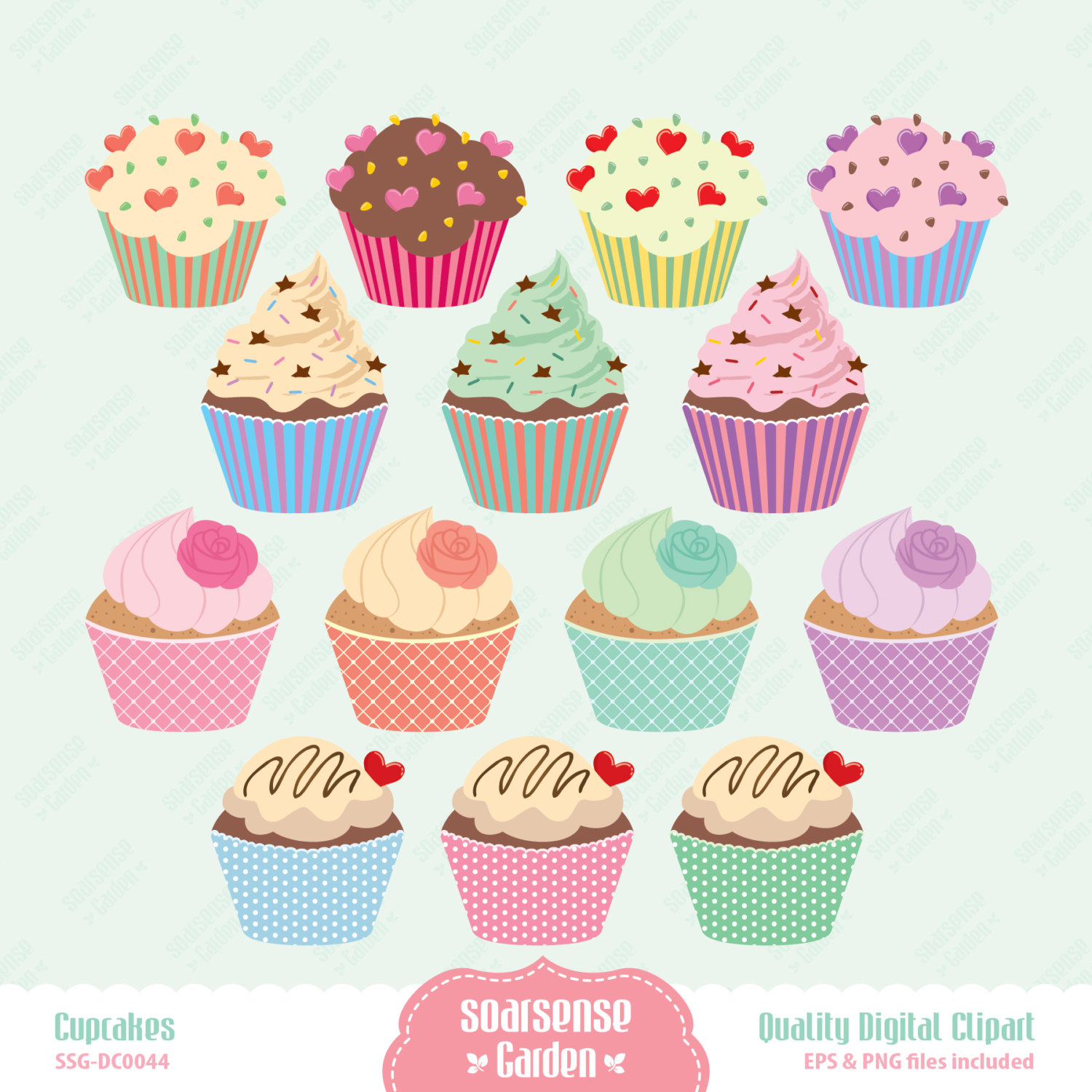Cute Cupcakes Clipart With Faces Cupcakes Digital Clipart