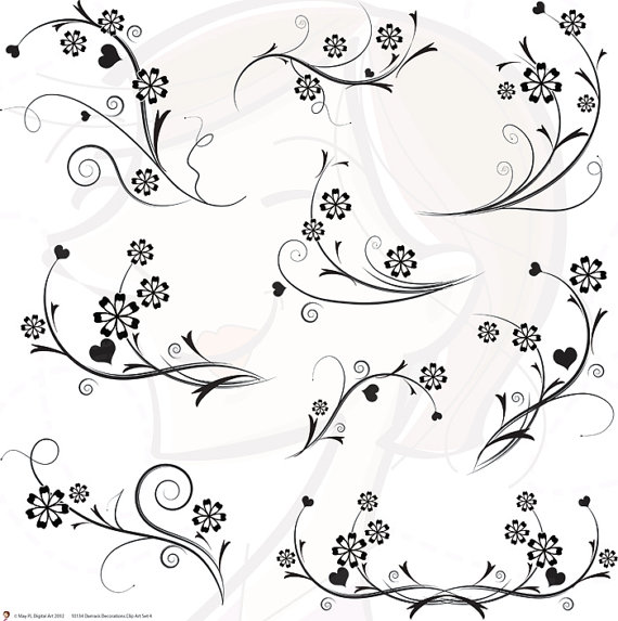 Digital Flourish Swirls Damask Decorations Flowers Clip Art Clipart    