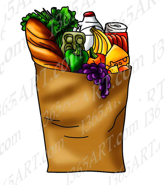 Digital Stamp Grocery Paper Bag Clipart Illustration Food Coloring