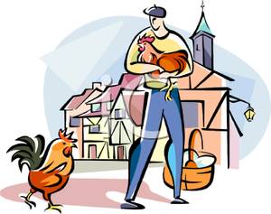 Farmer Gathering Chicken Eggs   Royalty Free Clipart Picture