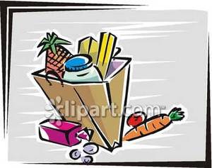 Full Grocery Bag With Food All Around   Royalty Free Clipart Picture