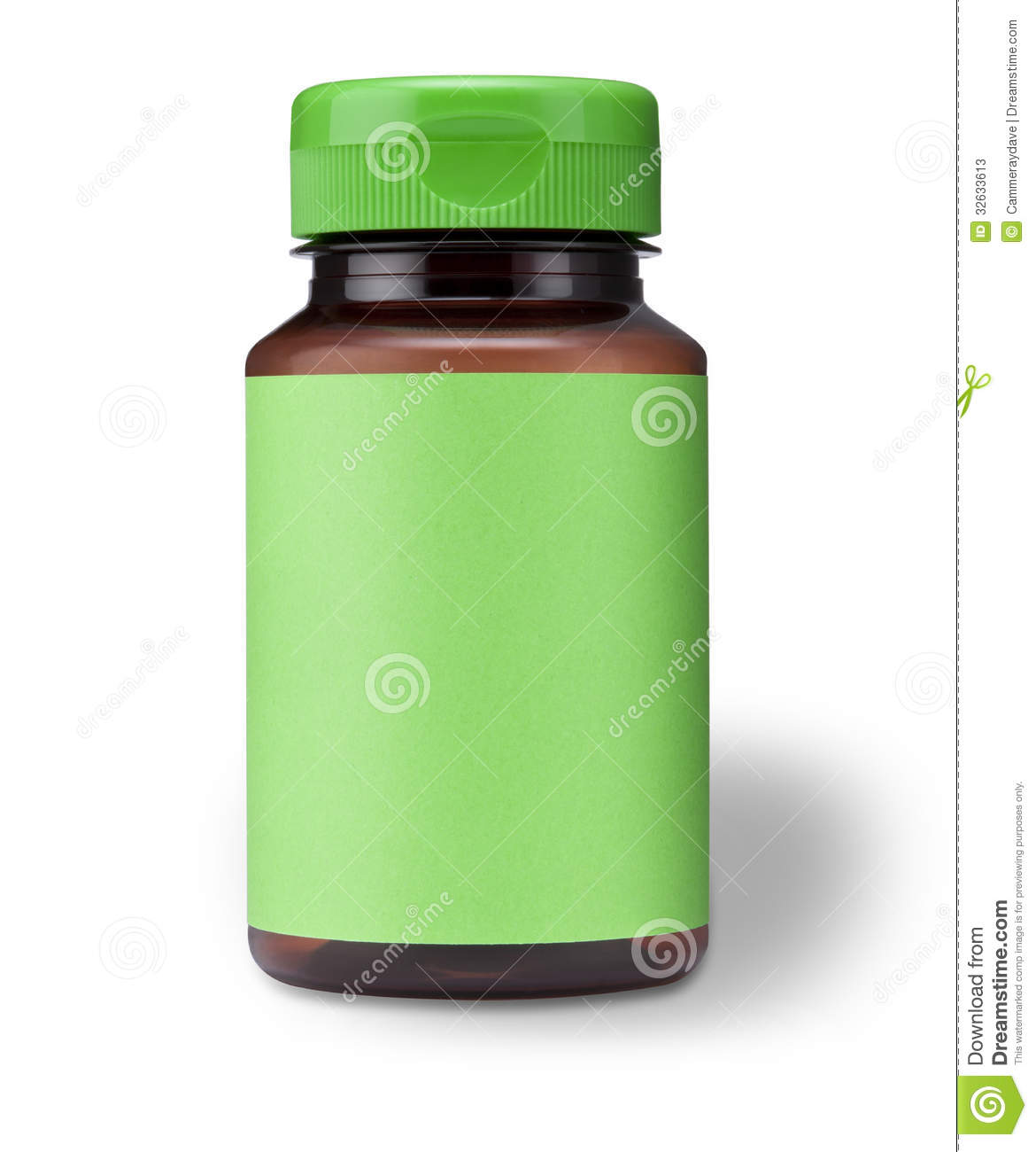 Green Pill Or Vitamin Bottle With A Blank Label On A White