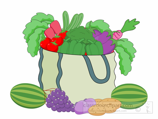 Grocery Clipart   Bag With Handles Full Of Vegetables Fruits Grocery    