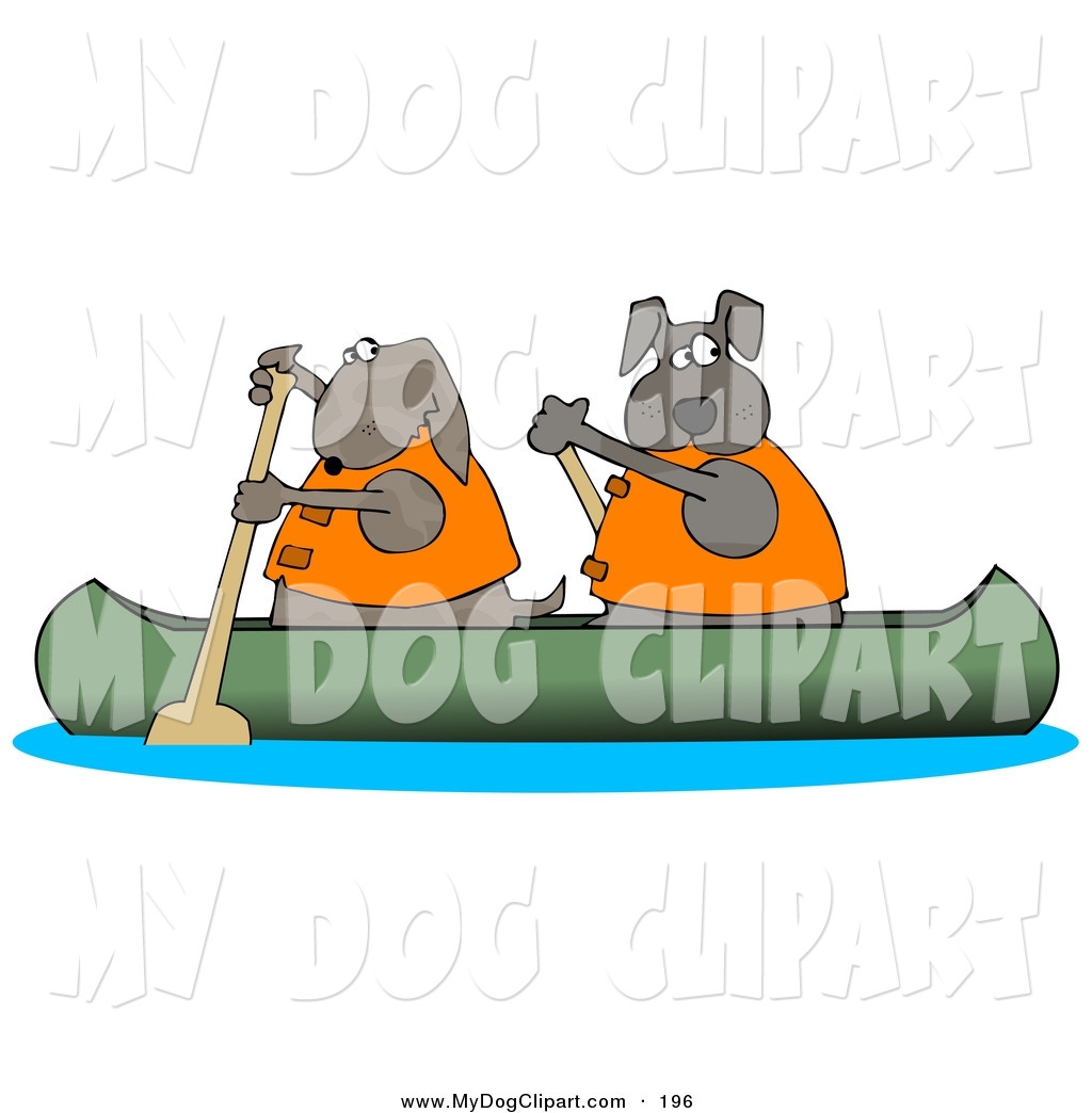 Larger Preview  Clip Art Of A Couple Of Dogs In Lifejackets Paddling A