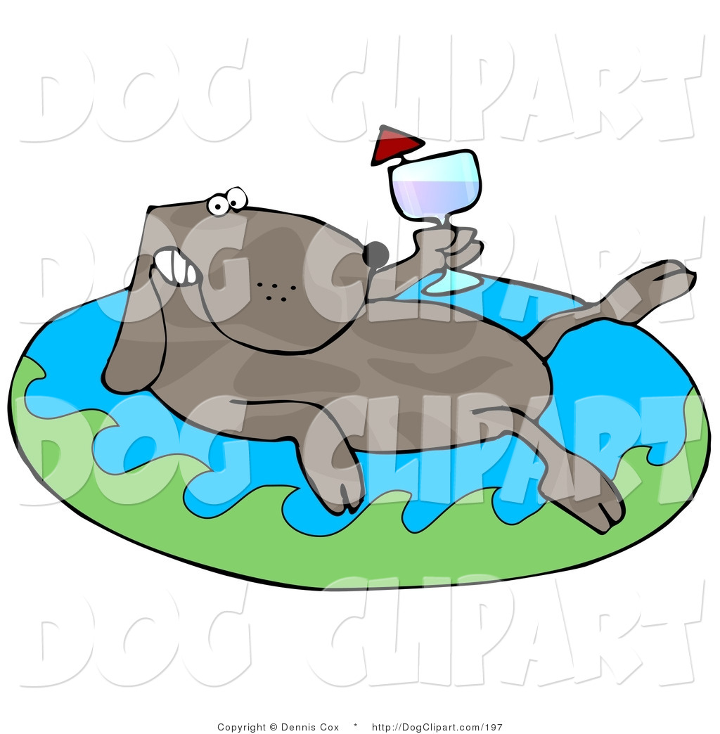 Larger Preview  Clip Art Of A Grinning And Relaxing Dog Drinking Red