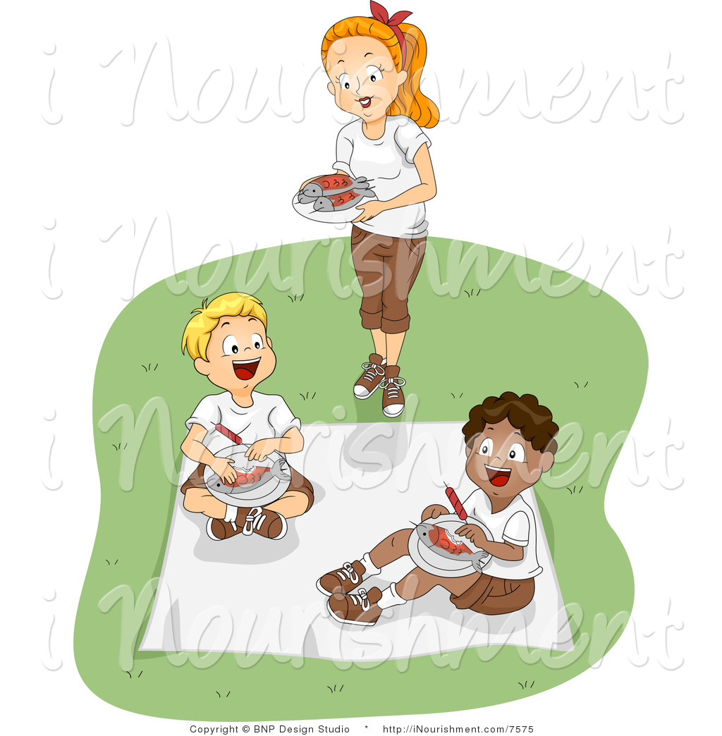Larger Preview  Vector Clipart Of Outdoor Picnic With Mom And Boys
