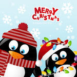 Merry Christmas Card With Two Penguins New Year Or Christmas Vector