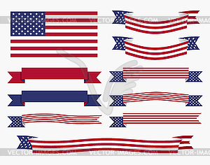 Red White Blue American Flag Ribbon And Banner   Vector Clipart