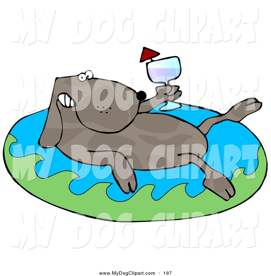 Relaxing Dog Sipping Red Wine And Soaking In An Inflatable Kiddie Pool