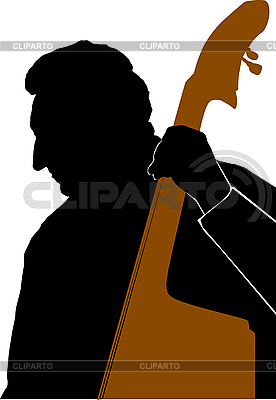 Silhouette Of Man Playing Double Bass Or Contrabass     Ints